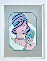 Vintage Spejl med Tryk, Art Deco Vogue Stil, motiv: Kvinde