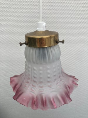 Pendel, Vintage glaspendel med flæser / lille loftslampe, Lille Glaslampe med flæser. Glaspendel med