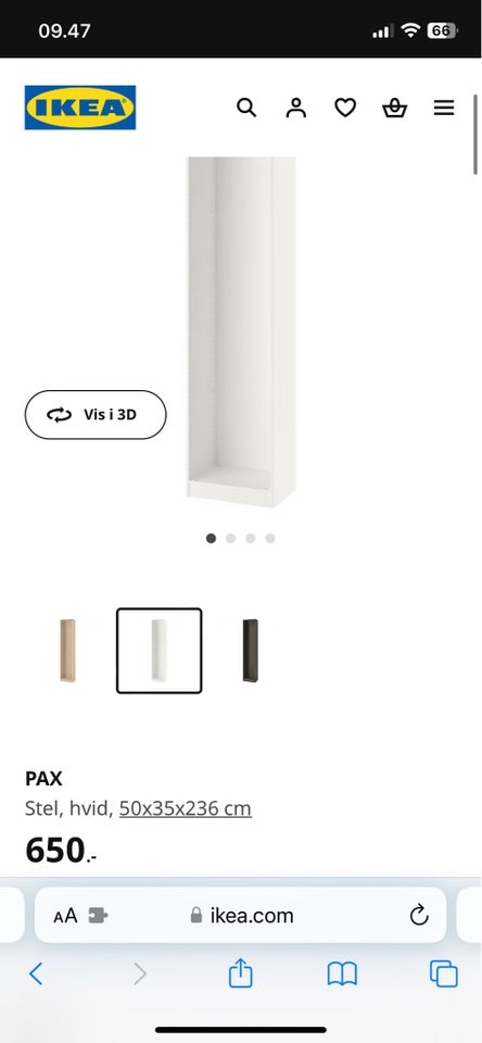 Garderobeskab, Ikea PAX, b: 50 d: 35 h: 236