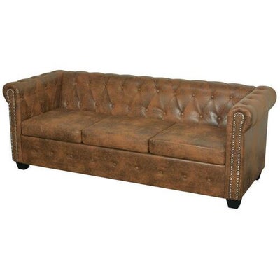 Sofa, Helt ny 3-personers Chesterfield sofa kunstlæder brun, stadig indpakket i 4 kasser, vægt 48Kg 