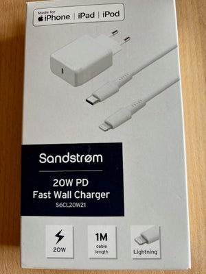 Oplader, t. iPhone, Sandstrøm, Perfekt, Sandstrøm 20W PD Fast Wall Charger
Til iPhone, iPad og iPod.