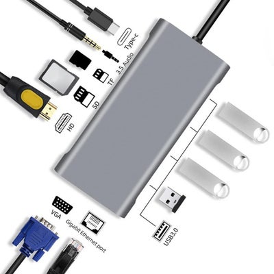 Dockingstation, 11 i 1 USB-c Multiport HUB USB C HDMI VGA, NYT og UBRUGT afhentes fra Valby fragt 45