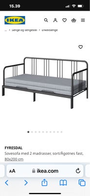 Sovesofa, Ikea, b: 80 l: 200 h: 94, 
Sovesofa Fyresdal fra Ikea med 2 skummadrasser.
Med et par blød