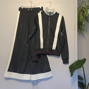 Black Stretch Seersucker Cropped Pants