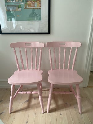 Spisebordsstol, Træ, Pindestole, To fine pindestole eller krostole i lyserød bemaling.  De er meget 