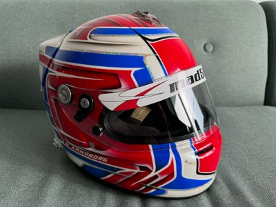 Hjelm, Arai GP6S special malet ved LQD i Irland ????, str. M, Rød / blå / perlemor hvid, Special mal