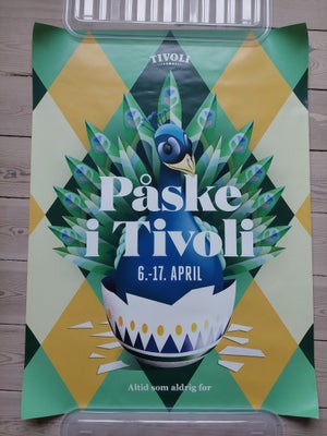 Plakat, motiv: Tivoli Påfugl, b: 62 h: 84, Ubrugt Tivoli plakat med farverigt motiv af påfugl i et p