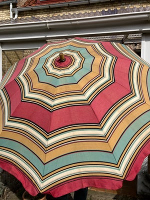 Parasol, Lærred, Retro parasol, diameter 160 cm. Mindst 80 år gammel 