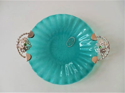 Glas, Fad, Murano, Skål, Lille Murano fad eller skål i turkis, 13,5cm i diameter uden håndtagene. De