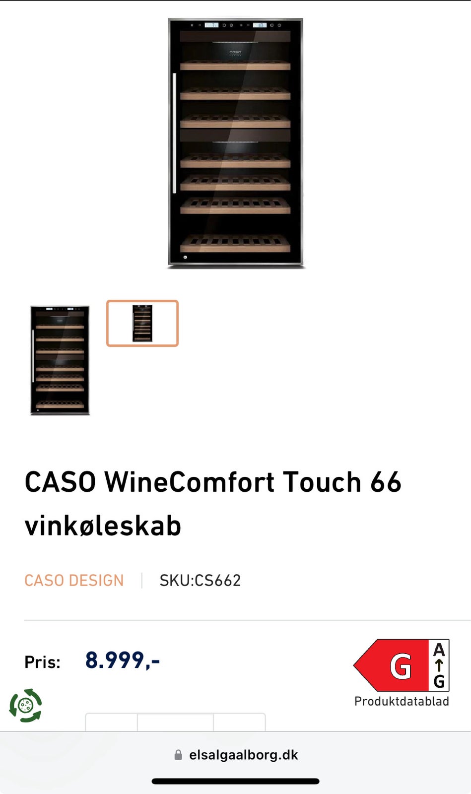 Vinkøleskab, andet mærke Caso WineComfort Touch 66, b: 60
