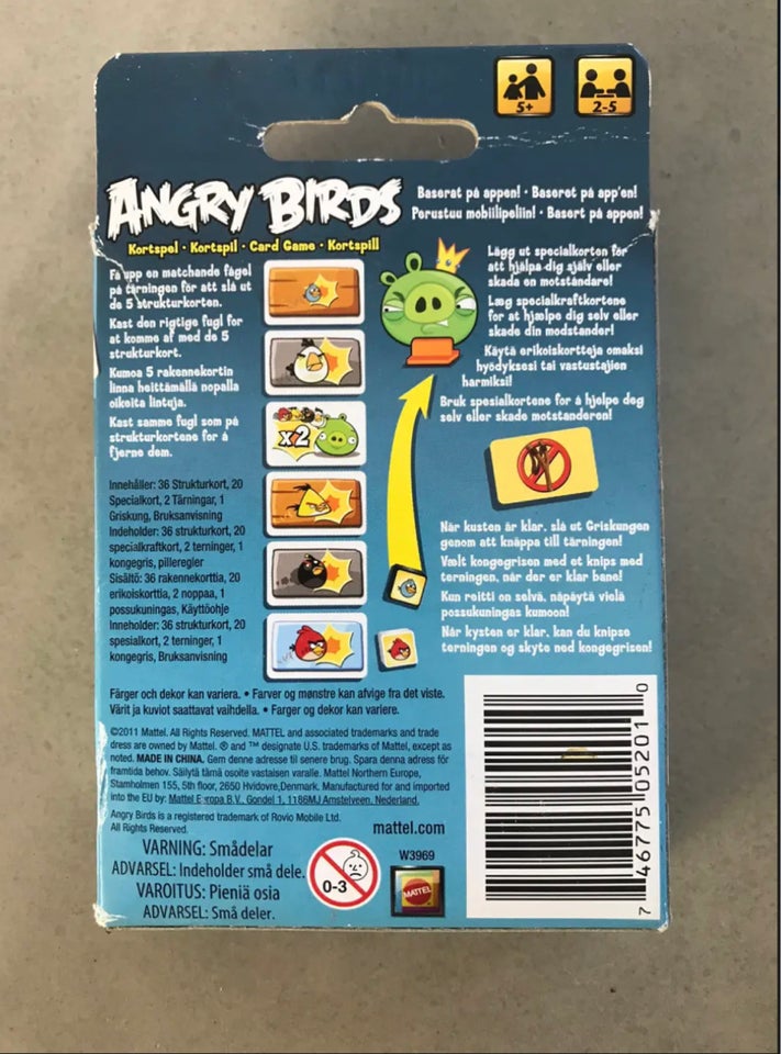 Angry birds, Spillekort, kortspil