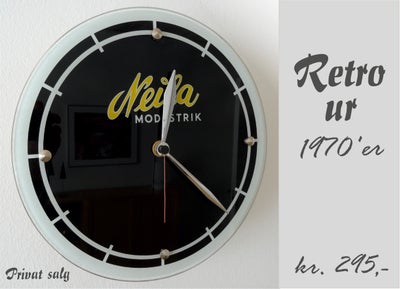 Vækkeur, original retro ur fra begyndelsen af 70'erne
- urskive i glas med tryk
- diameter 31 cm
- b