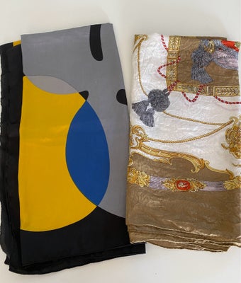 Tørklæde, 4-kantet tørklæder, ?, str. 100 x 100 + 90 x 90 cm,  Sort, grå,blå,gul + lysebrun,grå,oran