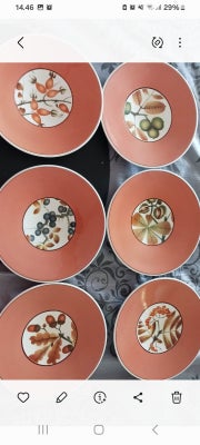Porcelæn, tallerken, 6 frugttallerkner af stellet Gunhild fra Aluminia, de er designet af Niels Thor