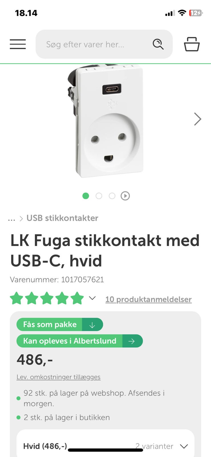 LK Fuga stikkontakt med USB-C, hvid
