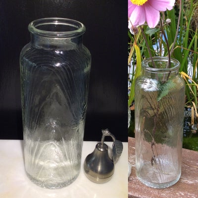 Vase, Glasvase / træmønster / barkmønster , Retro, Smuk gammel vase / flaske af glas med struktur so