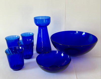 Glas, Skåle, glas, vase, Blåt glas, sælges samlet for 75,- eller de 4 glas 30,-lille skål 10,-  stor