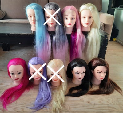 Barbie, Nye hoveder med ca. 60 cm langt kunstigt hår der er blødt. Håret tåler glattejern, vask og d