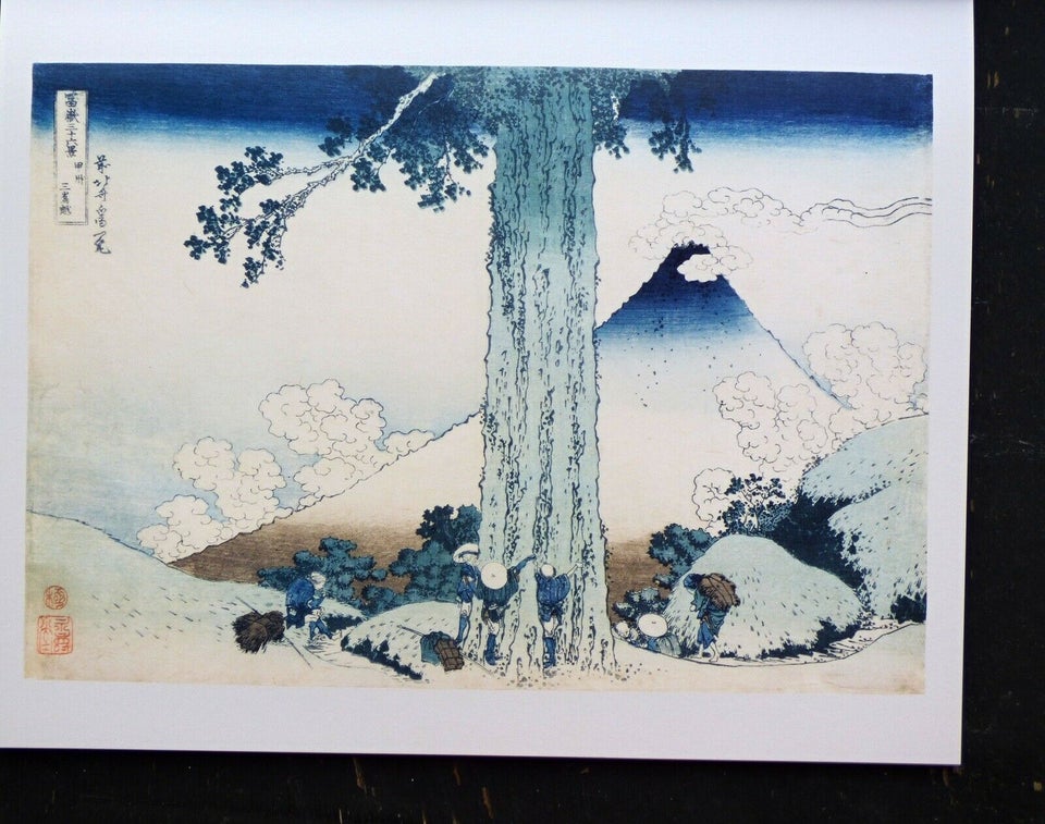 Plakat, Hokusai, motiv: At måle et ceder-træ ved Mishima