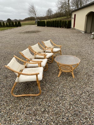 Havemøbelsæt, Bambus, Virkelig fint retro havemøbelsæt i bambus bestående af fire stole og bord med 