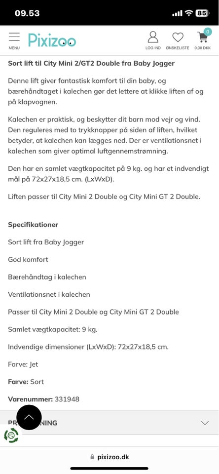 Tilbehør, Baby Jogger City mini GT 2 Double søskendevogn