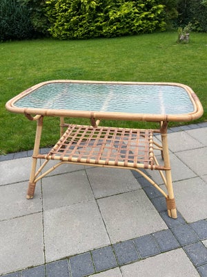 Sofabord, Pæn velholdt retro sofabord i bambus med glasbordplade