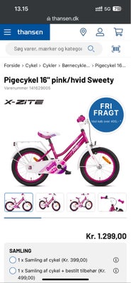 Pigecykel, classic cykel, X-zite, 16 tommer hjul, Citr børne cykel.
Fuldstændig som ny. 
Stortset ik