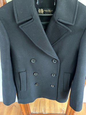 Frakke, str. 34, Zara,  Sort,  Uld,  Næsten som ny, Helt sort halv lang dobbeltradet uld/bomulds fra