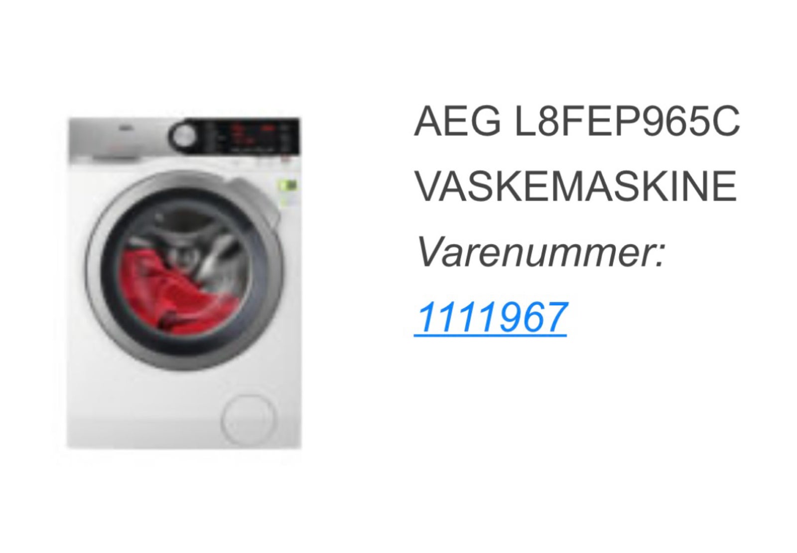 AEG vaskemaskine, 8000, frontbetjent