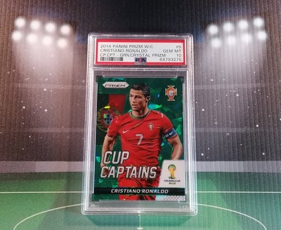 Samlekort, Fodboldkort, Cristiano Ronaldo #5
Panini Prizm World cup 2014.
Green crystal /25
PSA 10.
