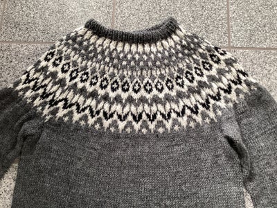 Sweater, Håndstrikket, str. M,  Grå, sort og hvid,  100% uld,  Ubrugt, Ny, ubrugt håndstrikket trøje