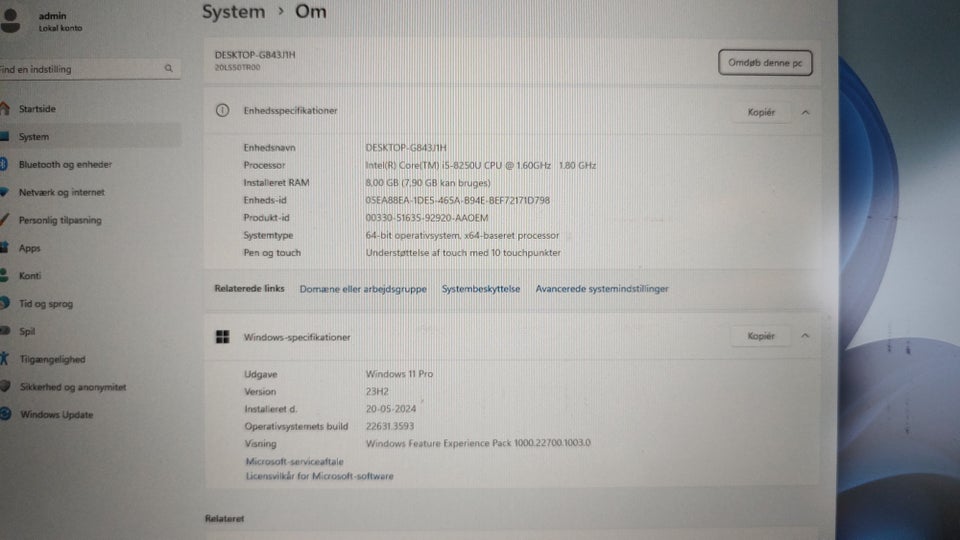 Lenovo ThinkPad L480, 1,60 GHz, 8 GB ram