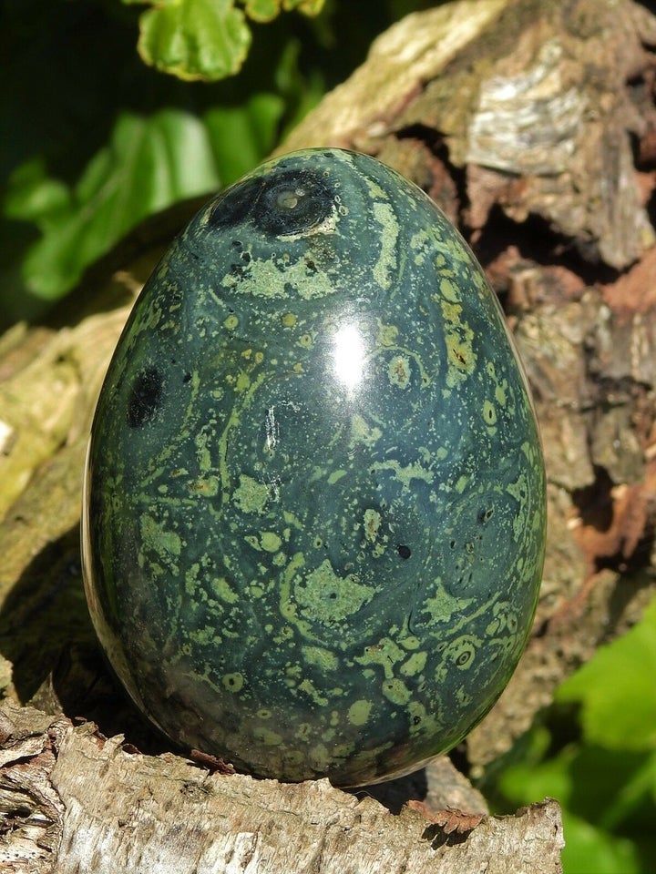 Smykker og sten, Stort Kambaba jaspis "æg". 493 gram. 8,7 cm