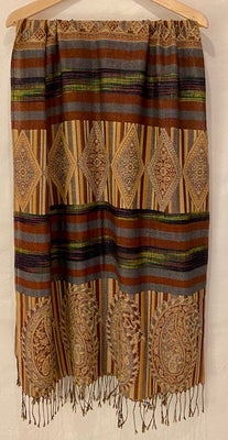 Tørklæde, Pashmina, str. 170 x 68,  blå, bordeaux og sand,  Ubrugt, 
100 % Pashmina

Størrelse:
Læng