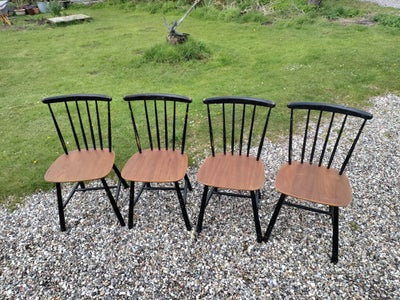 Spisebordsstol, Træ, Fatstrup, 4 stk Farstrup pindestole i sortlakeret bøg med sæde af teak. Farstru