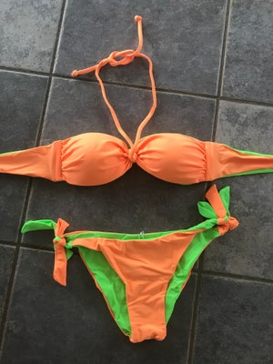 Badetøj, Bikini, Missfleur.dk, str. XS,  Orange,  Ubrugt, Orange / grøn bikini 
Overdelen passes ca 