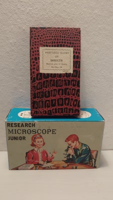 Legetøj, Vintage junior mikroskop+insektslides. mrk y.k.b., Vintage "junior research microscope" sam