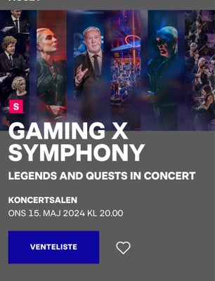 Koncert Gaming X Symphony: Gaming X Symphony, klassisk, Sælger to billetter til Gaming X Symphony 15