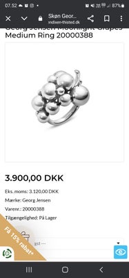Ring, sølv, Georg Jensen Moonlight Grapes Medium Ring 20000388, Sælger den her Ring. Næsten ubrugt. 