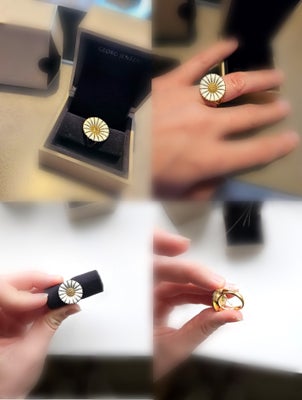 Fingerring, sølv, * Daisy Marguerit-ring i forgyldt sølv med emalje, * Daisy Marguerit-ring i forgyl