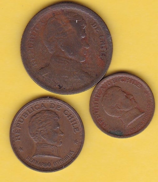 Andet land, mønter, (2102) Chile 20 + 50 Centavos + 1 Peso
