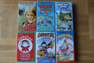 Børnefilm, Heidi, Pippi, Cirkeline, Sørøver Sally, VHS-film:
- Heidi, film med engelsk tale og dansk