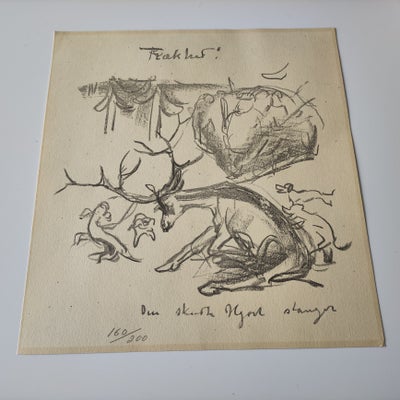 Litografi, Edvard Munch, motiv: Den skutte hjort stanger, b: 34 h: 31.5, meget sjældne litografi til
