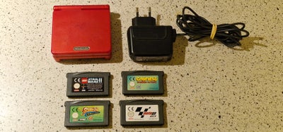 Nintendo Gameboy advance SP, RØD Gameboy Advanced SP AGS- 001 
Med 4 spil og Original Lader til Sælg