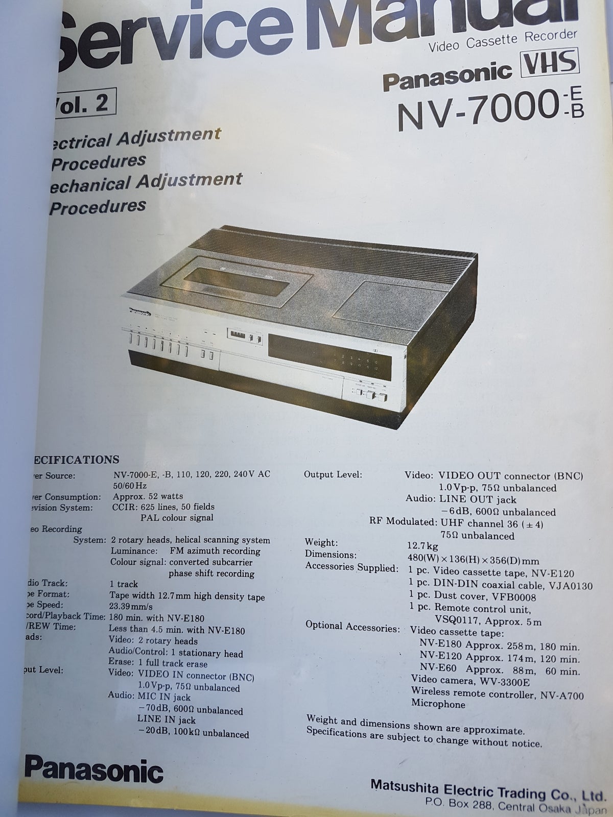 1 mappe med Panasonic service manuel VHS video, Panasonic,