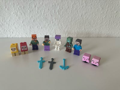 Lego Minecraft, Lego Minecraft, Lego Minecraft figurer, samt 3 sværd, to grise og får fra det populæ