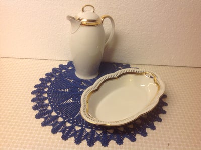 Porcelæn, Hvid Kaffekande Oval Skål med Hulkant Pynt, Bavaria :Se Billeder, Jule Gaveide : Ældre Ret