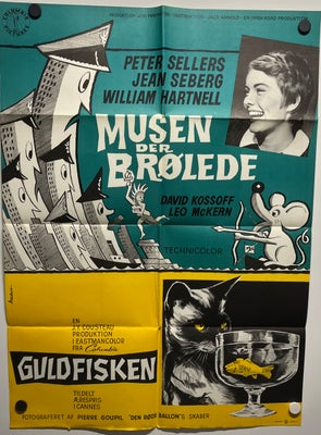 Vintage filmplakat, peter sellers, motiv: musen der brølede/ guldfisken, b: 62 h: 82, 
Gammel filmpl