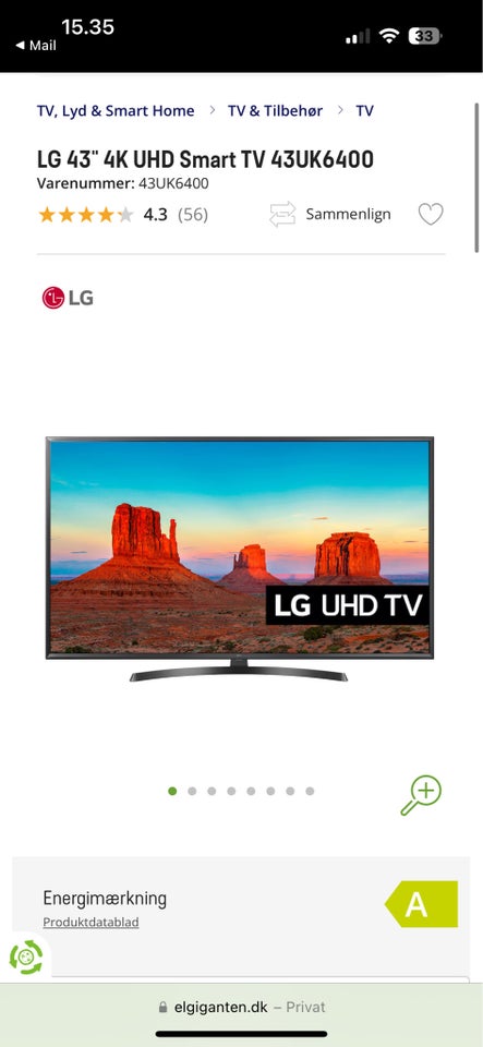 LG, 4K UHD SMART TV43UK6400, Perfekt