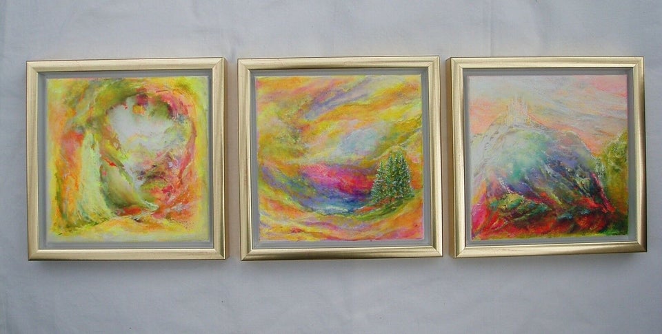 Akrylmaleri, Serie a 3 malerier, motiv: Landskab